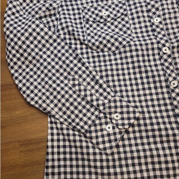 Bit & Bridle Gingham Button-Up Shirt Women’s L Blue White Cotton EUC - Picture 4 of 8